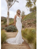 V Neck Beaded Ivory Lace Tulle Luxurious Wedding Dress